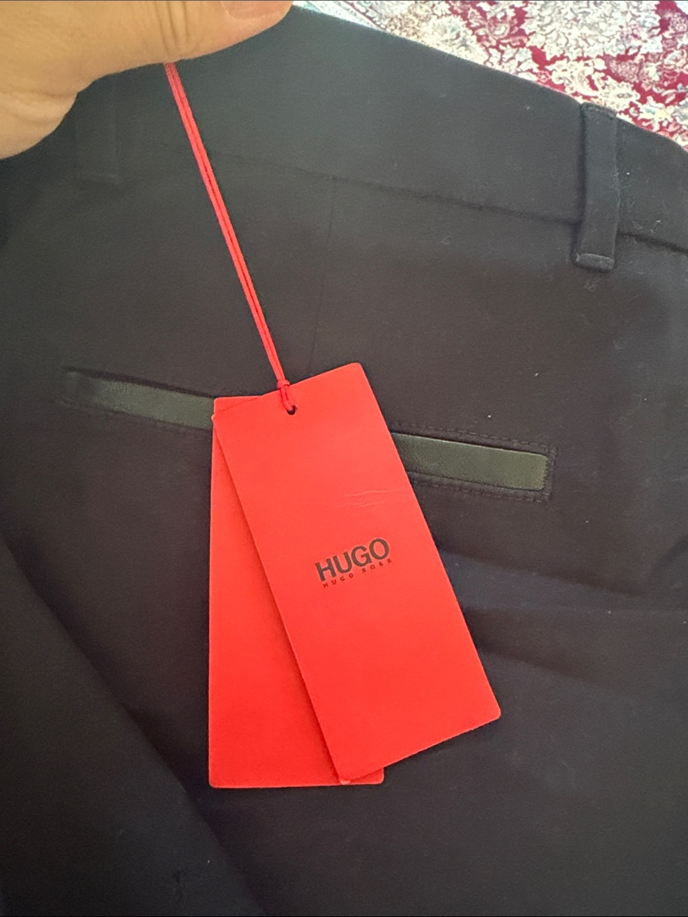 HUGO Black  Pants with Red Logo Tag
